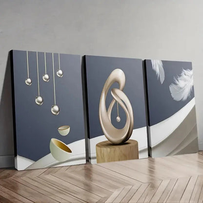 3pcs Modern Spheres & Feather Abstract Perfect Wall Art Set Canvas Framed 40x60cm - High Quality Print 100% Australian Made Wall Canvas Ready to Hang