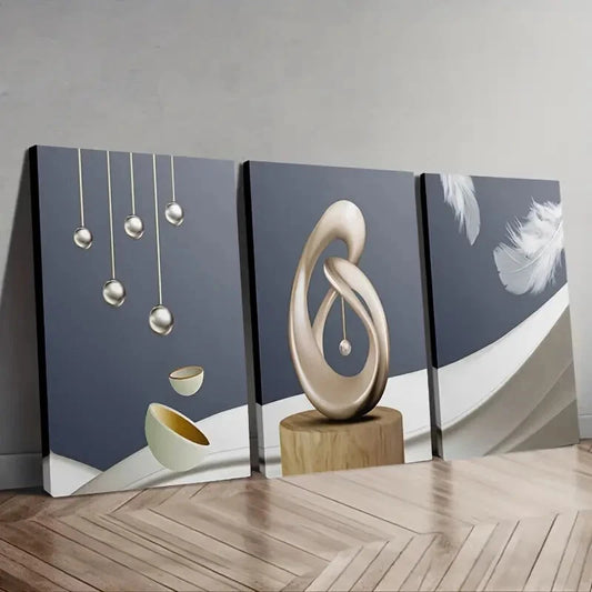 3pcs Modern Spheres & Feather Abstract Perfect Wall Art Set Canvas Framed 40x60cm - High Quality Print 100% Australian Made Wall Canvas Ready to Hang