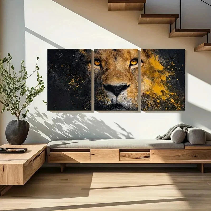 3pcs Lion Artwork Abstract Design Bold Colors Metal Print Ready to Hang Art