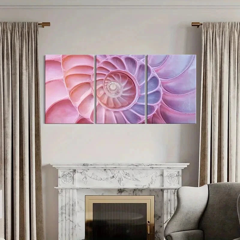 3pcs Nautilus Shell Pastel Spiral Designs Metal Print Ready to Hang Art