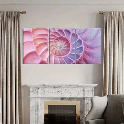 3pcs Nautilus Shell Pastel Spiral Designs Metal Print Ready to Hang Art