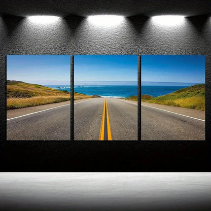 3pcs Coastal Highway Modern Landscape Metal Print Ready to Hang Art