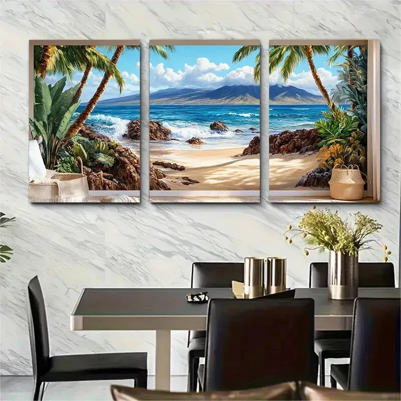 3pcs Hawaiian Beach Wall Art Tropical Landscape Metal Print Ready to Hang Art