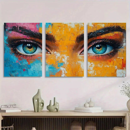 3pcs Abstract Female Face Glasses Vibrant Blue Metal Print Ready to Hang Art