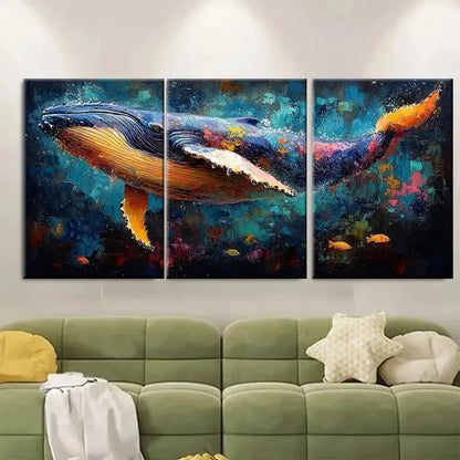 3pcs Humpback Whale Original Art v Wall Art Set Canvas Framed 50x70cm - High Quality Print 100% Australian Made Wall Canvas Ready to Hang