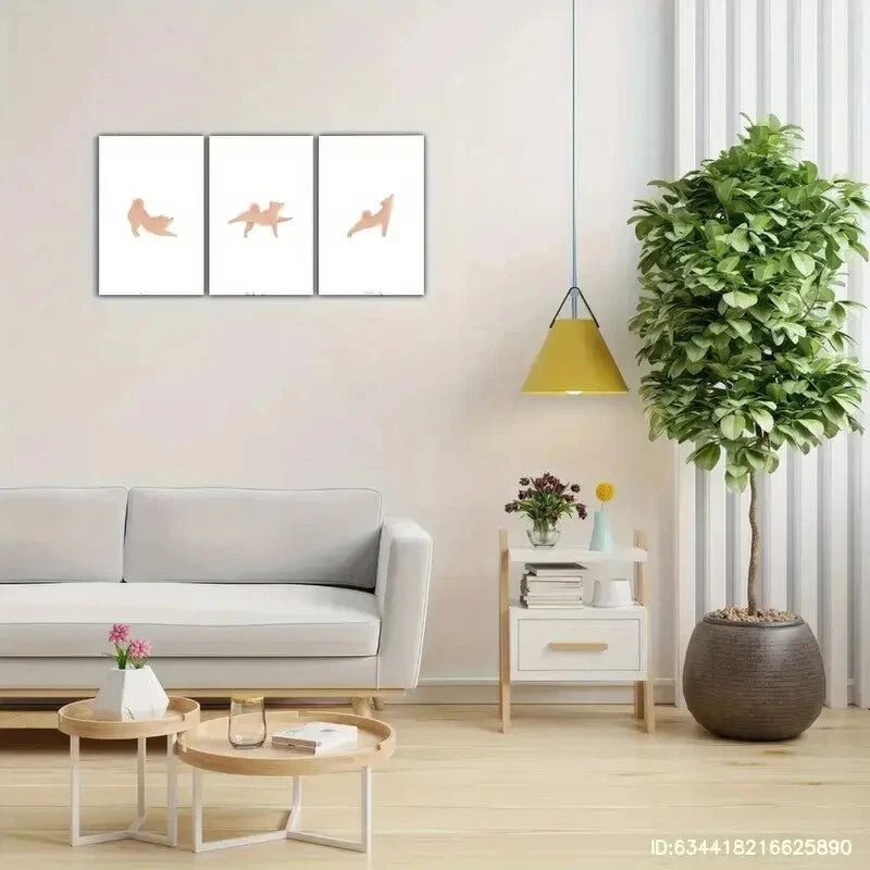 3pcs Minimalist Shiba Inu Yoga Canvas Art Prints Metal Print Ready to Hang Art