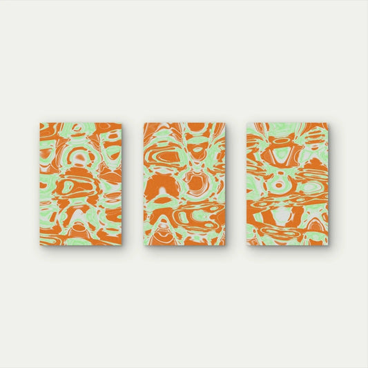 3pcs Orange and Light Green Marble Liquid Swirl Wall Art Set Canvas Framed 60x90cm - High Quality Print 100% Australian Made Wall Canvas Ready to Hang