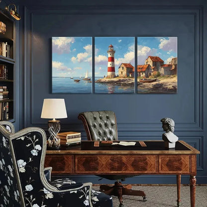 3pcs Lighthouse Coastal Scene Nautical Art Metal Print Ready to Hang Art