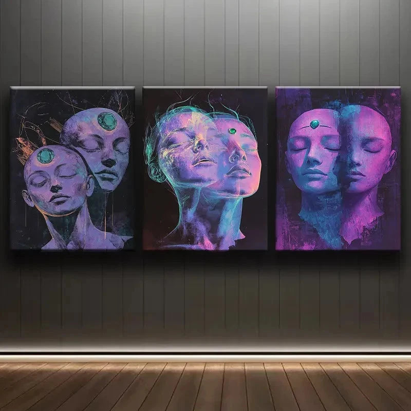 3pcs Abstract Imaginary Head Design Wall Art Set Canvas Framed 50x70cm - High Quality Print 100% Australian Made Wall Canvas Ready to Hang