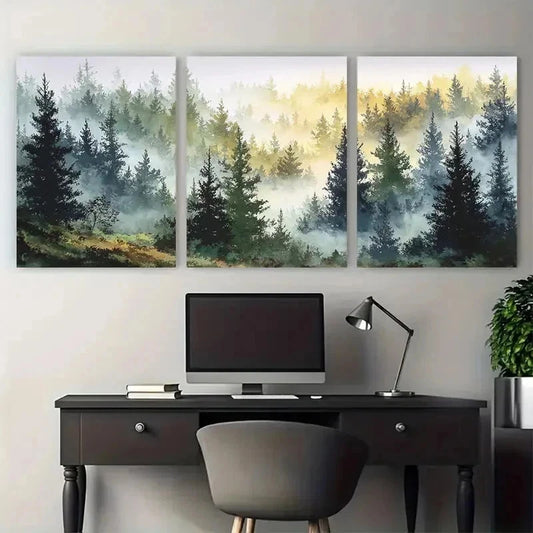 3pcs Foggy Morning Forest Giclée Perfect Wall Art Set Canvas Framed 60x90cm - High Quality Print 100% Australian Made Wall Canvas Ready to Hang