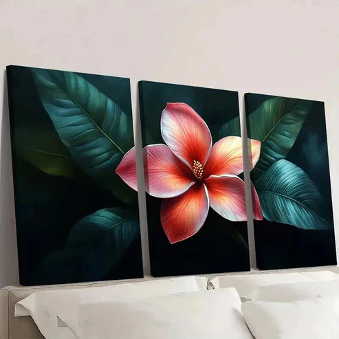 3pcs Pink Plumeria Flower Tropical Art OI Wall Art Set Canvas Unframed - High Quality Print 100% Australian Made Wall Canvas