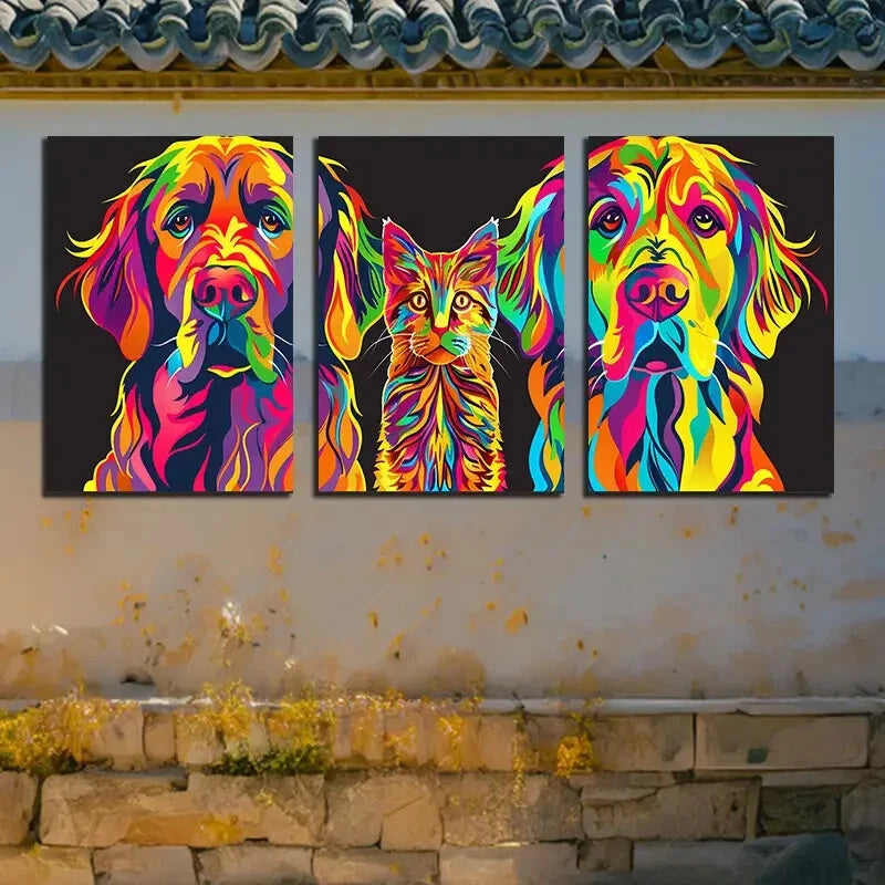 3pcs Colorful Charming Cat & Labrador Dog Metal Print Ready to Hang Art
