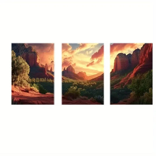 3pcs Vibrant Landscape Paintings Metal Print Ready to Hang Art