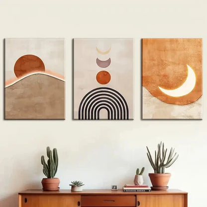 3pcs Orange Minimalist Bohemian Perfect Wall Art Canvas Unframed - High Quality Print 100% Australian Made Wall Canvas