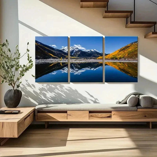 3pcs Lake Snow Mountains Forest Modern Wall Art Set Canvas Framed 40x60cm - High Quality Print 100% Australian Made Wall Canvas Ready to Hang