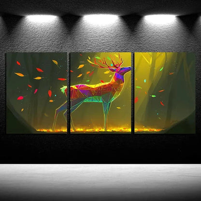 3pcs Modern Geometric Deer Vibrant Colors Design Metal Print Ready to Hang Art