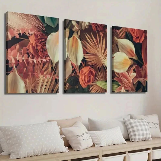3pcs Colorful Botanical Palm Tree Floral Wall Art Set Canvas Framed 50x70cm - High Quality Print 100% Australian Made Wall Canvas Ready to Hang
