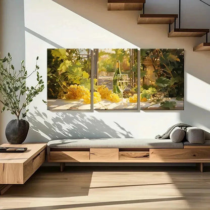 3pcs Vintage Wine & Grape Vineyard Sunlit Scene Metal Print Ready to Hang Art