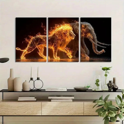3pcs Blazing Fierce Animals with Celestial Glow Metal Print Ready to Hang Art
