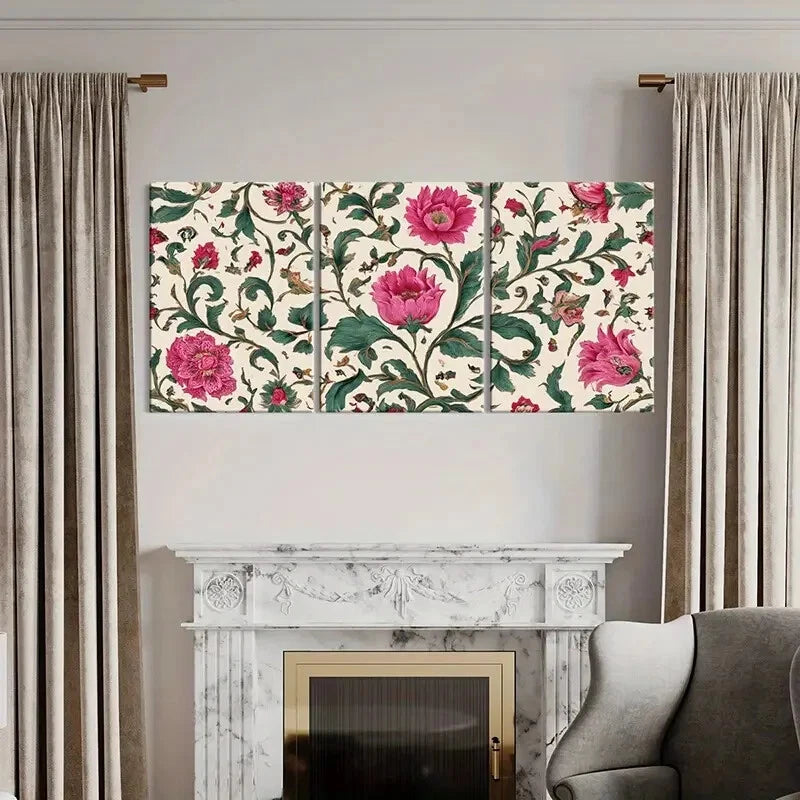 3pcs Vintage Elegant Floral Art Intricate Design Metal Print Ready to Hang Art