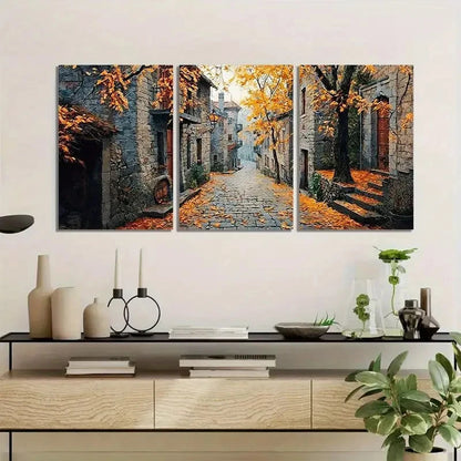 3pcs Vintage Autunm Road scene Metal Print Ready to Hang Art