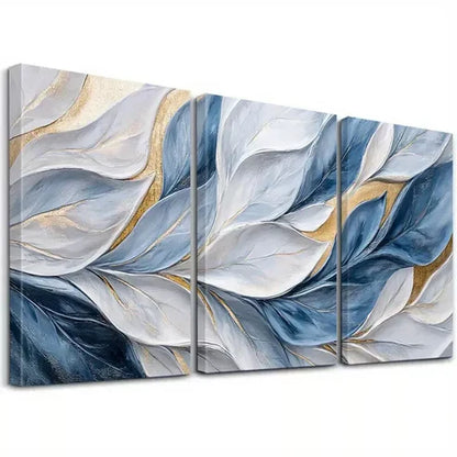 3pcs Blue And Gold Brushstrokes Paintings Wall Art Set Canvas Framed 60x90cm - High Quality Print 100% Australian Made Wall Canvas Ready to Hang