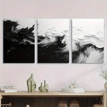 3pcs Black and White Abstract Metal Print Ready to Hang Art