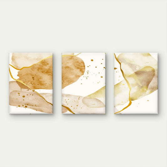 3pcs Minimalist Beige & Gold Neutral Watercolour Wall Art Set Canvas Framed 60x90cm - High Quality Print 100% Australian Made Wall Canvas Ready to Hang