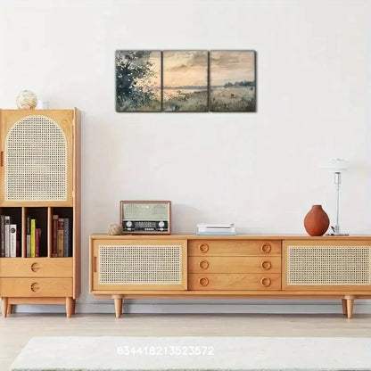 3pcs Retro Style Spring Landscape Painting Metal Print Ready to Hang Art