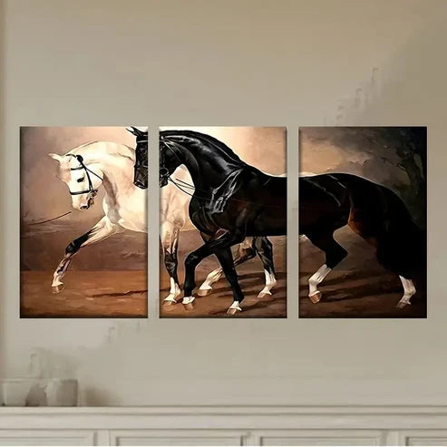 3pcs Two Horses Walking in the Dirt Wall Art Set Canvas Unframed - High Quality Print 100% Australian Made Wall Canvas - Bella Home Decor