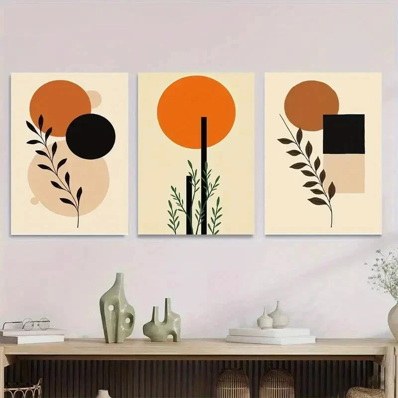 3pcs Orange and Black Minimalist Modern Abstract Wall Art Set Canvas Framed 40x60cm - High Quality Print 100% Australian Made Wall Canvas Ready to Hang