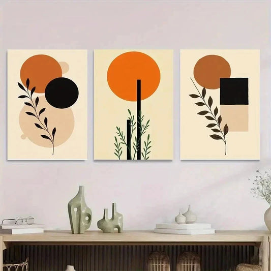 3pcs Orange and Black Minimalist Modern Abstract Wall Art Set Canvas Framed 40x60cm - High Quality Print 100% Australian Made Wall Canvas Ready to Hang