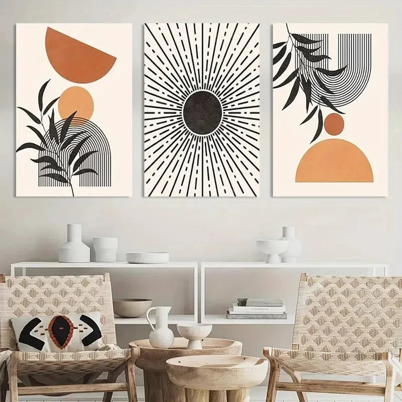 3pcs Geometric Lines Botanical Wall Art Painting Metal Print Ready to Hang Art