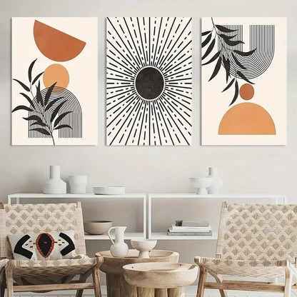 3pcs Geometric Lines Botanical Wall Art Painting Metal Print Ready to Hang Art