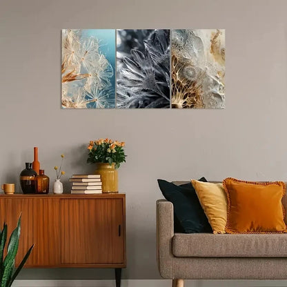 3pcs Vintage Dandelion Microscopic Structures Metal Print Ready to Hang Art