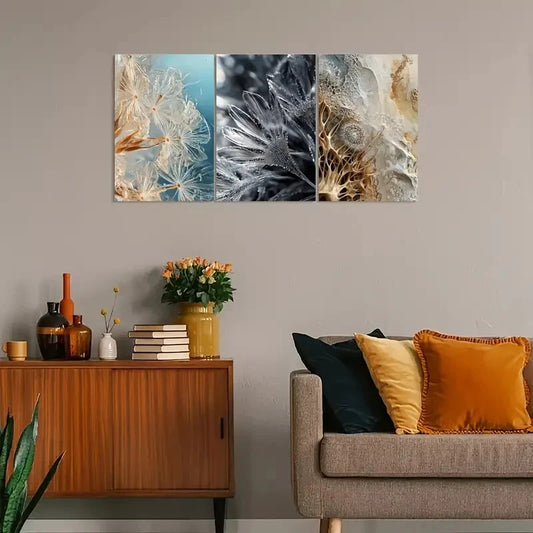 3pcs Vintage Dandelion Microscopic Structures Metal Print Ready to Hang Art