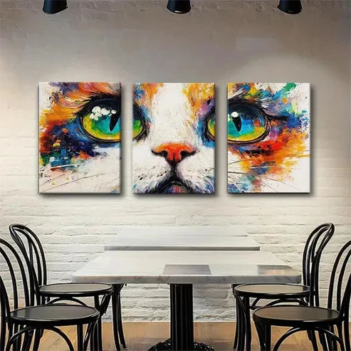 3pcs Colorful Cat Vibrant Abstract Perfect Wall Art Set Canvas Unframed - High Quality Print 100% Australian Made Wall Canvas