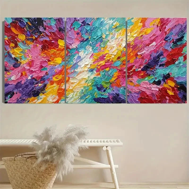 3pcs Colorful Impasto Vibrant Modern Art Wall Art Set Canvas Framed 50x70cm - High Quality Print 100% Australian Made Wall Canvas Ready to Hang