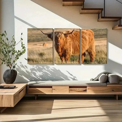 3pcs Cow in a Grassland Modern Painting Wall Art Set Canvas Framed 40x60cm - High Quality Print 100% Australian Made Wall Canvas Ready to Hang