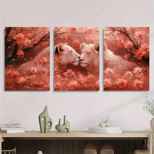 3pcs Wildlife Animal Red Themed Lions Metal Print Ready to Hang Art
