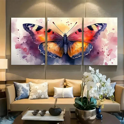 3pcs Vibrant Butterfly Aesthetics Design Metal Print Ready to Hang Art