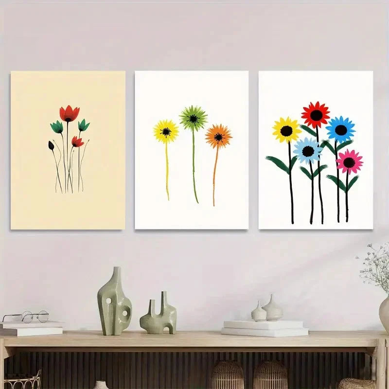 3pcs Modern Minimalist Floral Painting Metal Print Ready to Hang Art
