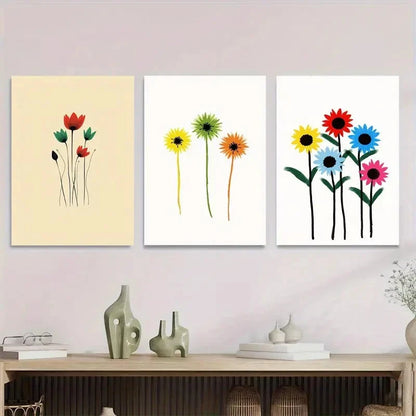 3pcs Modern Minimalist Floral Painting Metal Print Ready to Hang Art
