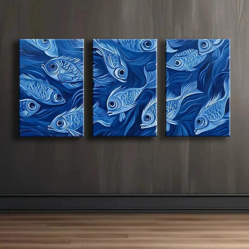 3pcs Vibrant School of Fish Wall Art Set Canvas Framed 40x60cm - High Quality Print 100% Australian Made Wall Canvas Ready to Hang