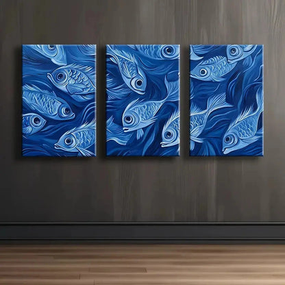 3pcs Vibrant School of Fish Wall Art Set Canvas Framed 40x60cm - High Quality Print 100% Australian Made Wall Canvas Ready to Hang