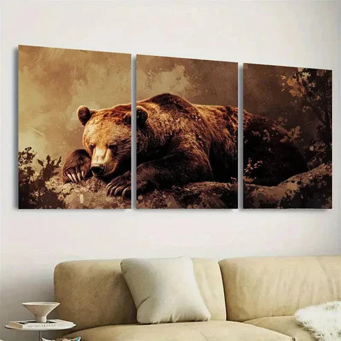 3pcs Vintage Brown Bear Wall Art Set Canvas Unframed - High Quality Print 100% Australian Made Wall Canvas