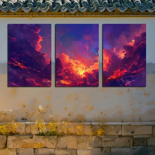 3pcs Rotating Galaxies Cloudy Design Metal Print Ready to Hang Art