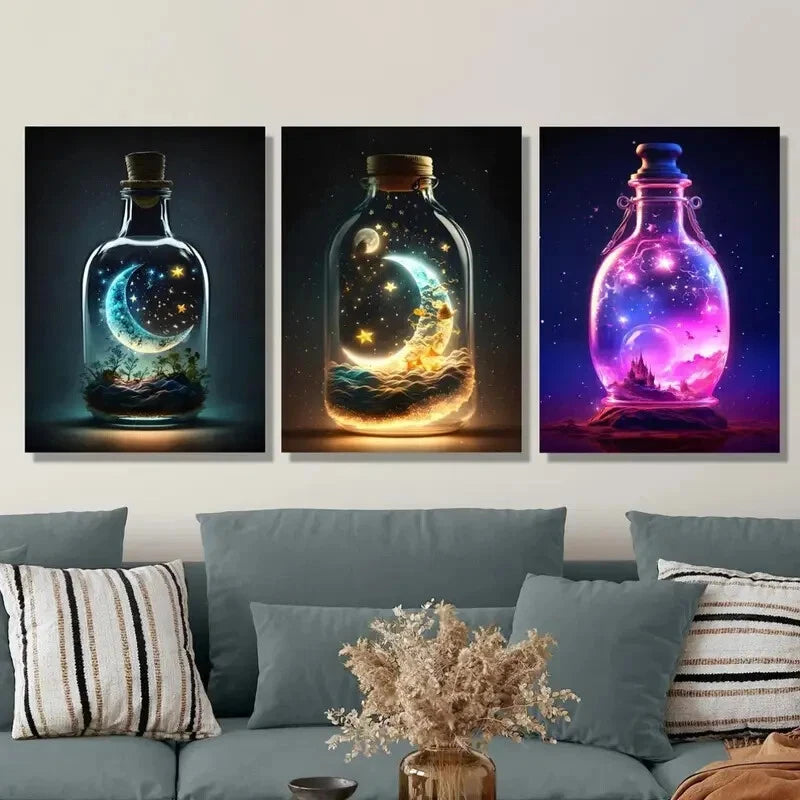 3pcs , Fantasy Ink Painting Metal Print Ready to Hang Art