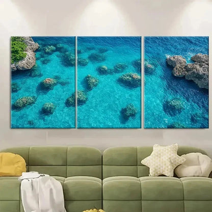 3pcs Seascape Clear Shallow Blue Ocean S  Wall Art Set Canvas Framed 50x70cm - High Quality Print 100% Australian Made Wall Canvas Ready to Hang