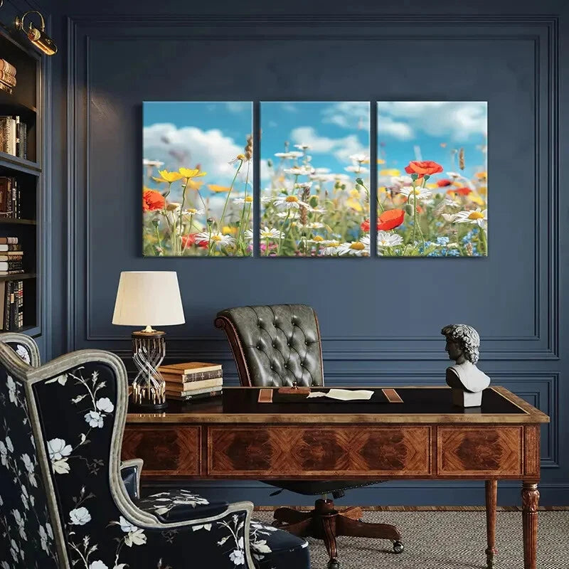 3pcs Spring Meadow Wildflowers Floral Art Metal Print Ready to Hang Art